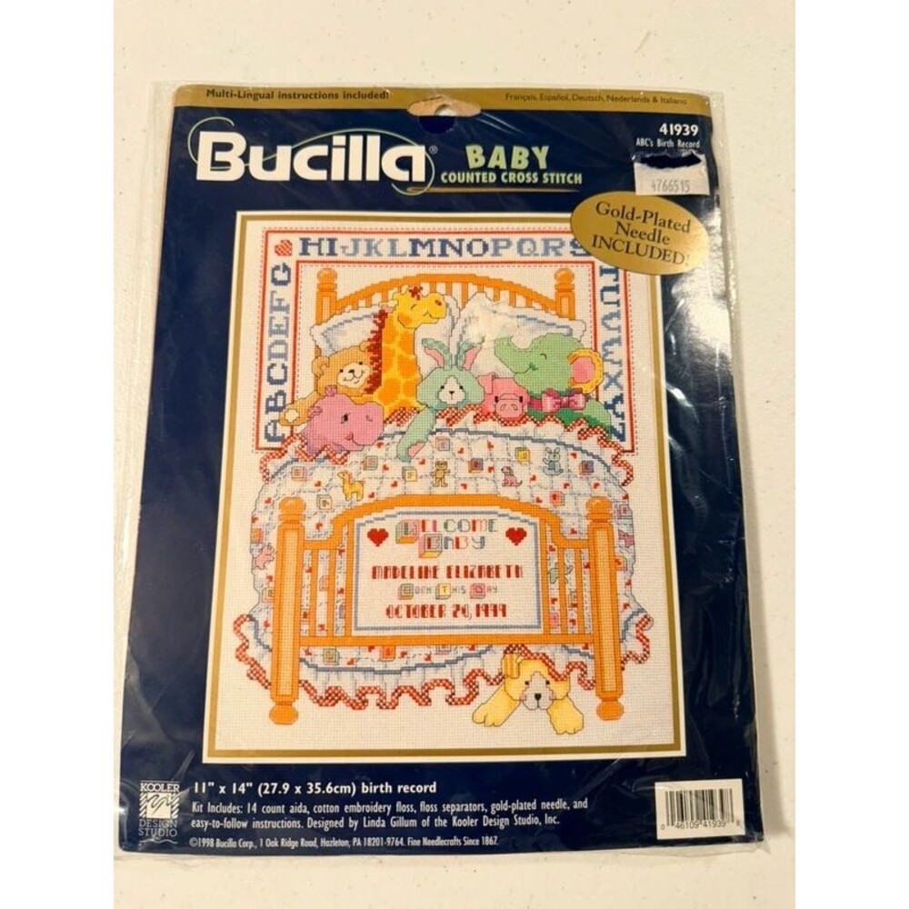 Bucilla Counted Cross Stitch- Birth Record- Baby/ Nursery- #41939- NEW